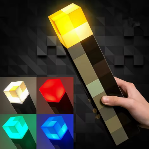 Rechargeable USB LED Torch – Pixel-Style Decorative Lamp for Gamer Rooms or Unique Gifts