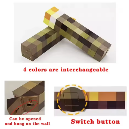 Rechargeable USB LED Torch – Pixel-Style Decorative Lamp for Gamer Rooms or Unique Gifts