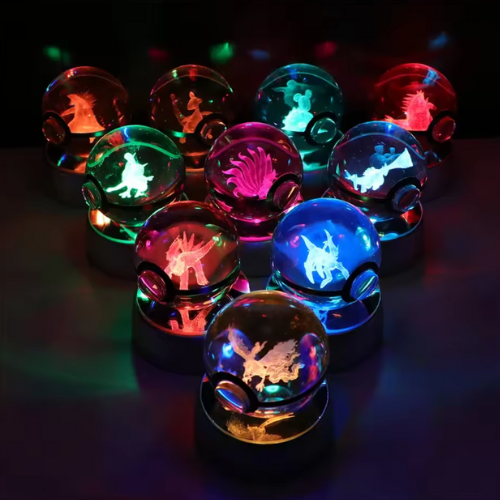 3D Crystal Orb with Multicolor LED Light – Laser-Engraved Pokémon Characters, perfect for collectors and themed gifts