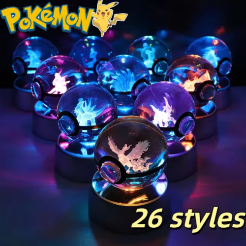 3D Crystal Orb with Multicolor LED Light – Laser-Engraved Pokémon Characters, perfect for collectors and themed gifts