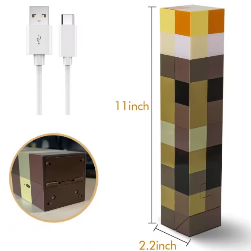 Rechargeable USB LED Torch – Pixel-Style Decorative Lamp for Gamer Rooms or Unique Gifts