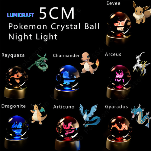 3D Crystal Orb with Multicolor LED Light – Laser-Engraved Pokémon Characters, perfect for collectors and themed gifts