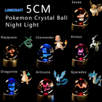 3D Crystal Orb with Multicolor LED Light – Laser-Engraved Pokémon Characters, perfect for collectors and themed gifts